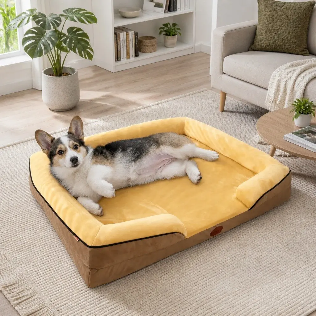 Yellow Dog Sofa Bed with Thick Sponge Cushion