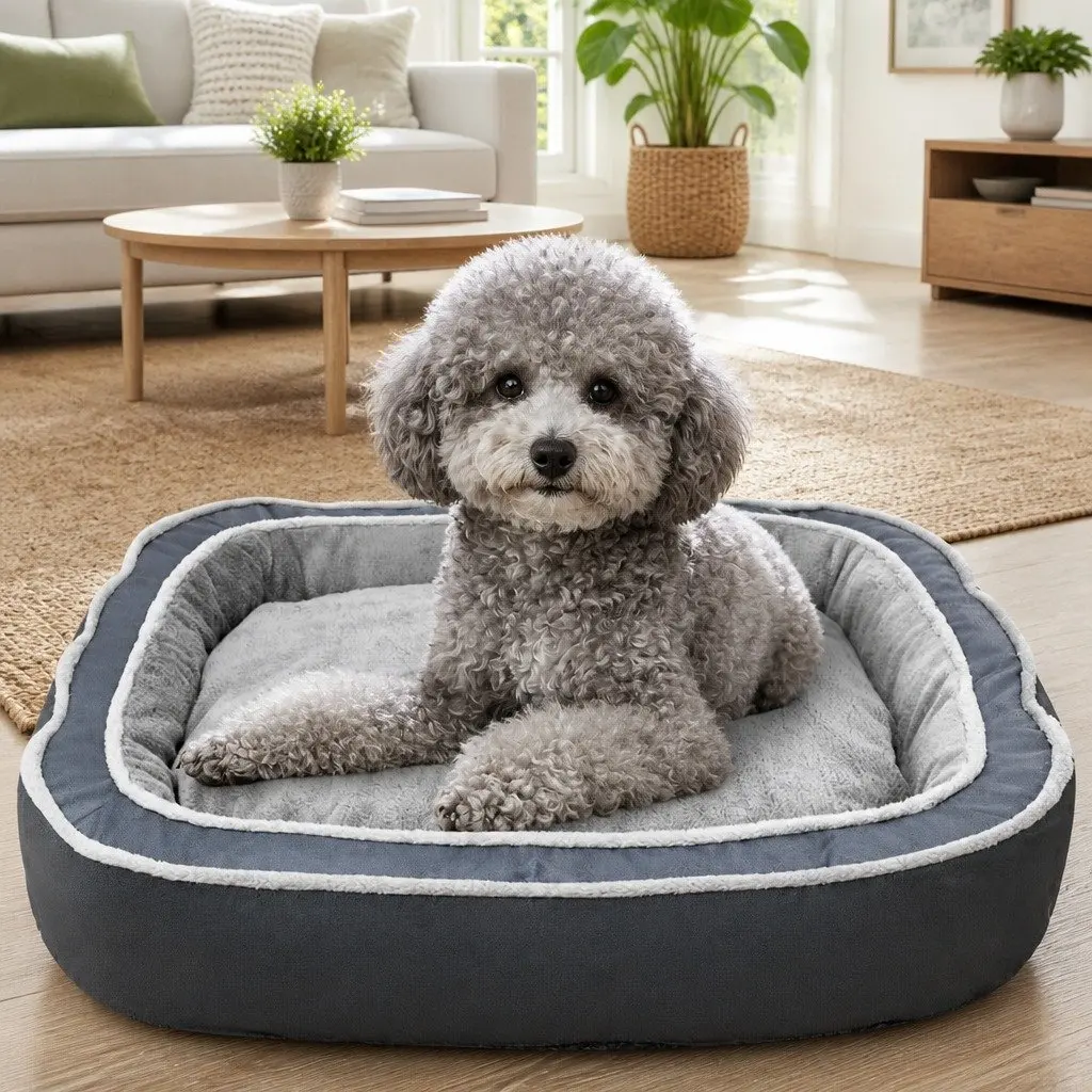 Deep Sleep Oval Pet Bed with Removable Washable Cushion in Blue