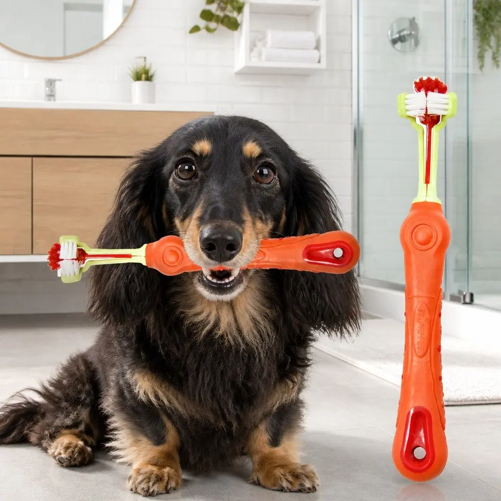 Three-Head Toothbrush for Dogs and Cats