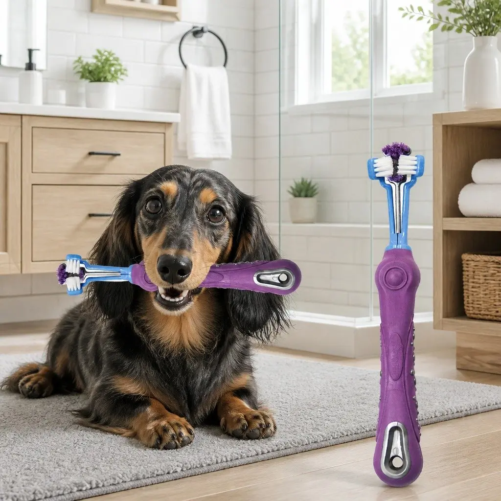Three-Head Dog Cat Toothbrush for Effective Cleaning
