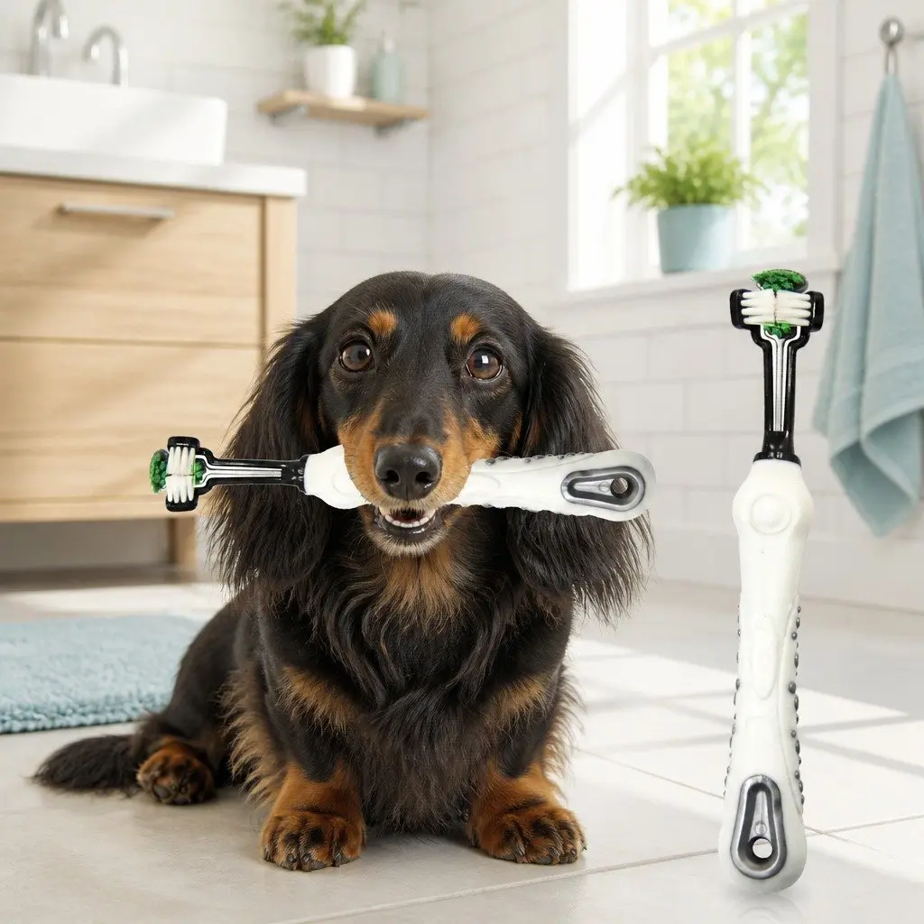 Three-Head Pet Toothbrush for Effective Cleaning