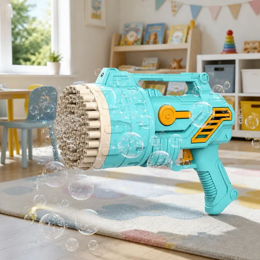 Handheld Bubble Gun Machine with 69 Holes for Kids