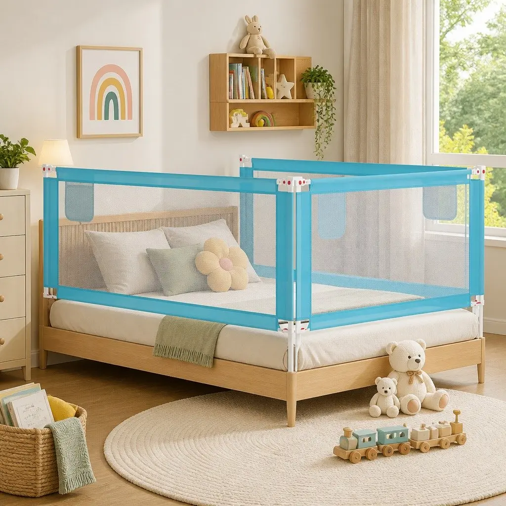 Blue Toddler Bed Rail 200x25 cm Fabric Guard