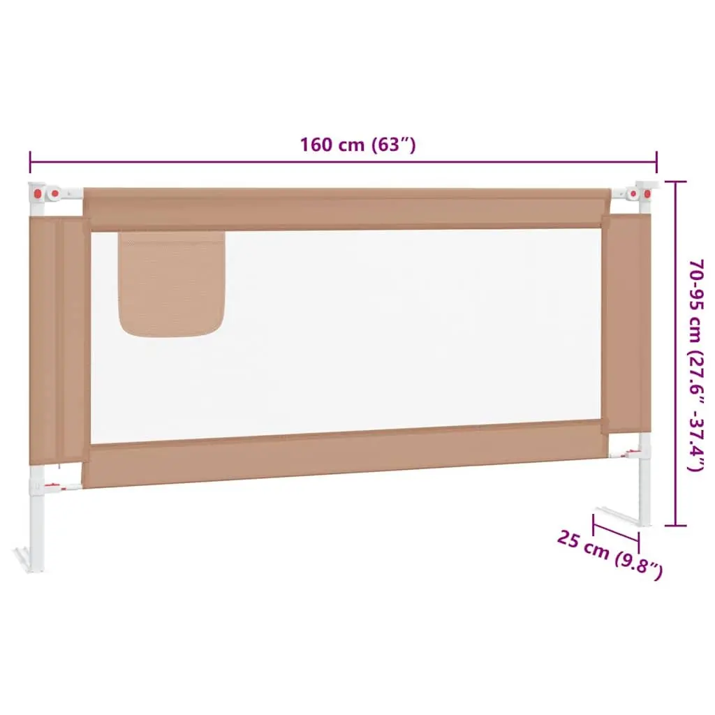 Toddler Bed Guard Adjustable Height Polyester 180x25cm Taupe