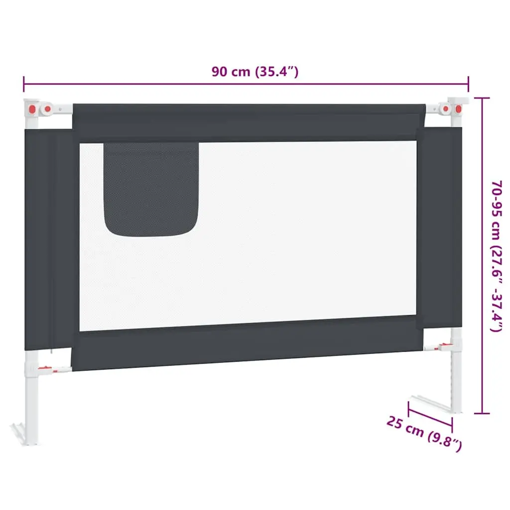 Bed Guard Polyester 90x25 cm Grey Adjustable Height Safety Rail for Toddler