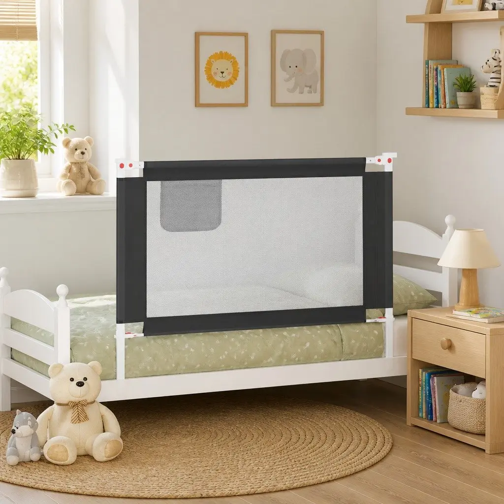 Grey Toddler Bed Rail 120x25cm Metal Fabric