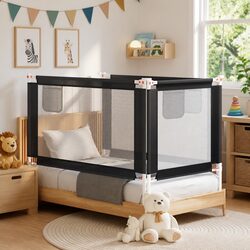 Toddler Bed Safety Rail Grey 140x25cm Fabric Guard