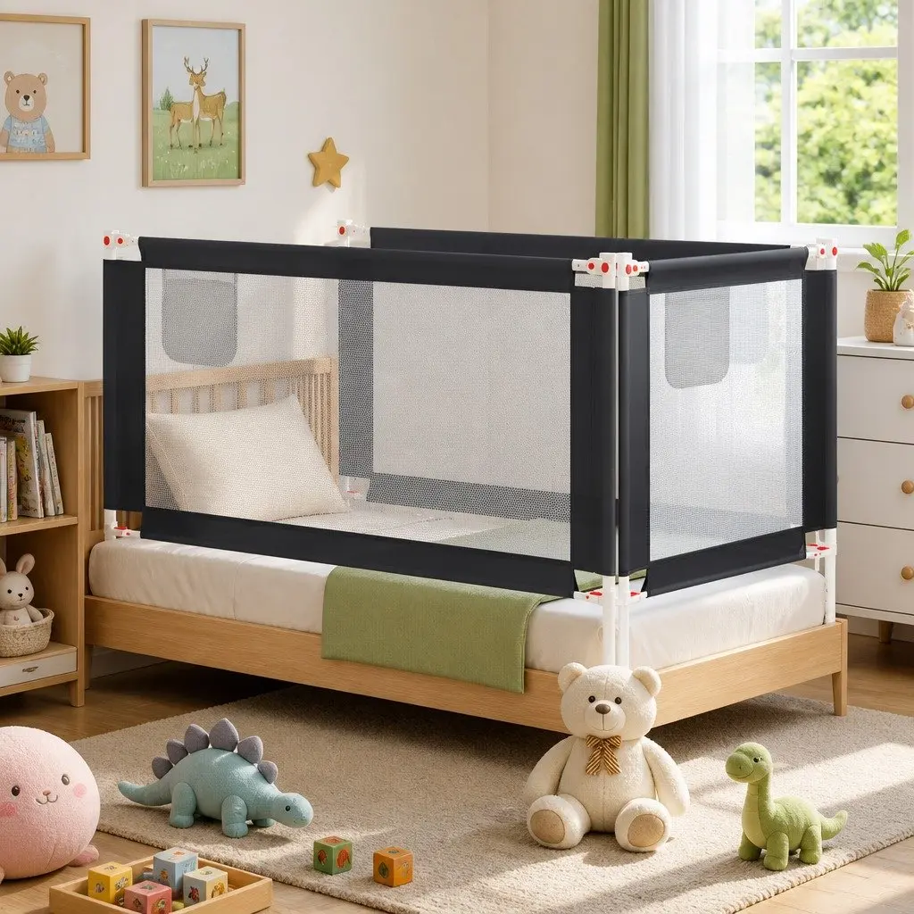 Adjustable Grey Toddler Bed Rail for Safe Sleep 160x25cm