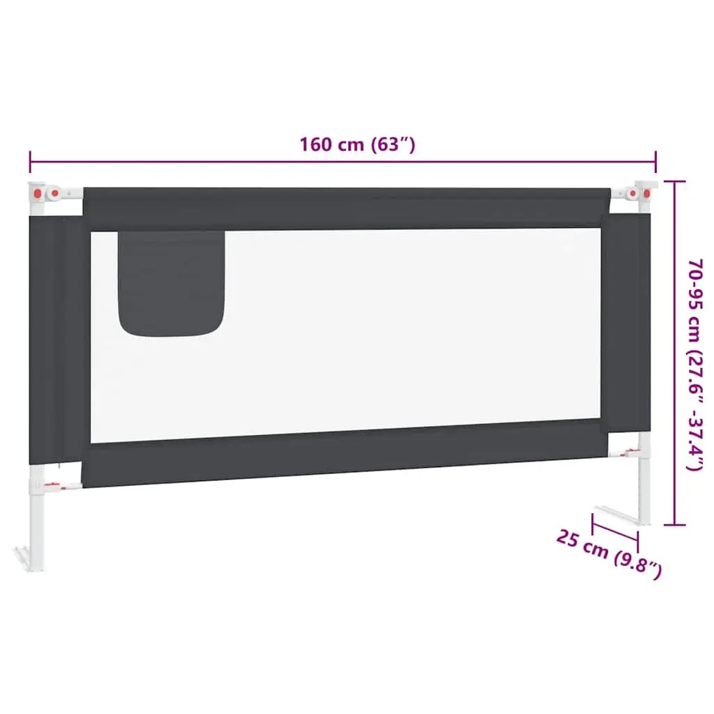Toddler Bed Guard Rail Polyester 160x25cm Grey Adjustable Height