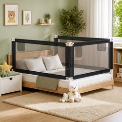 Adjustable Grey Toddler Bed Rail 180x25 cm for Safety