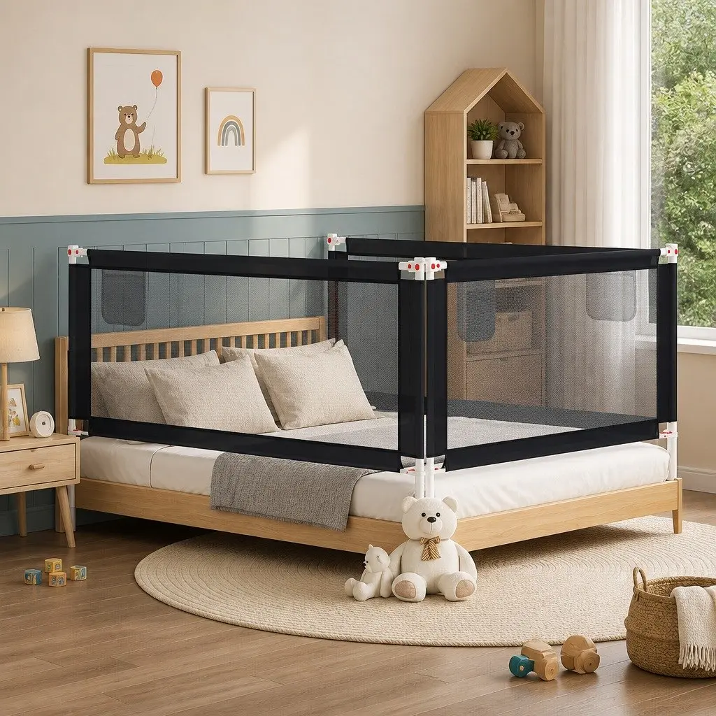 Toddler Safety Bed Rail Dark Grey 190x25 cm Fabric Adjustable Height Protection