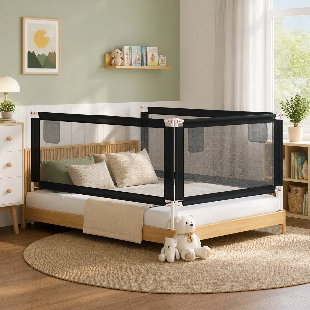 Grey Adjustable Height Toddler Bed Safety Rail 200x25 cm