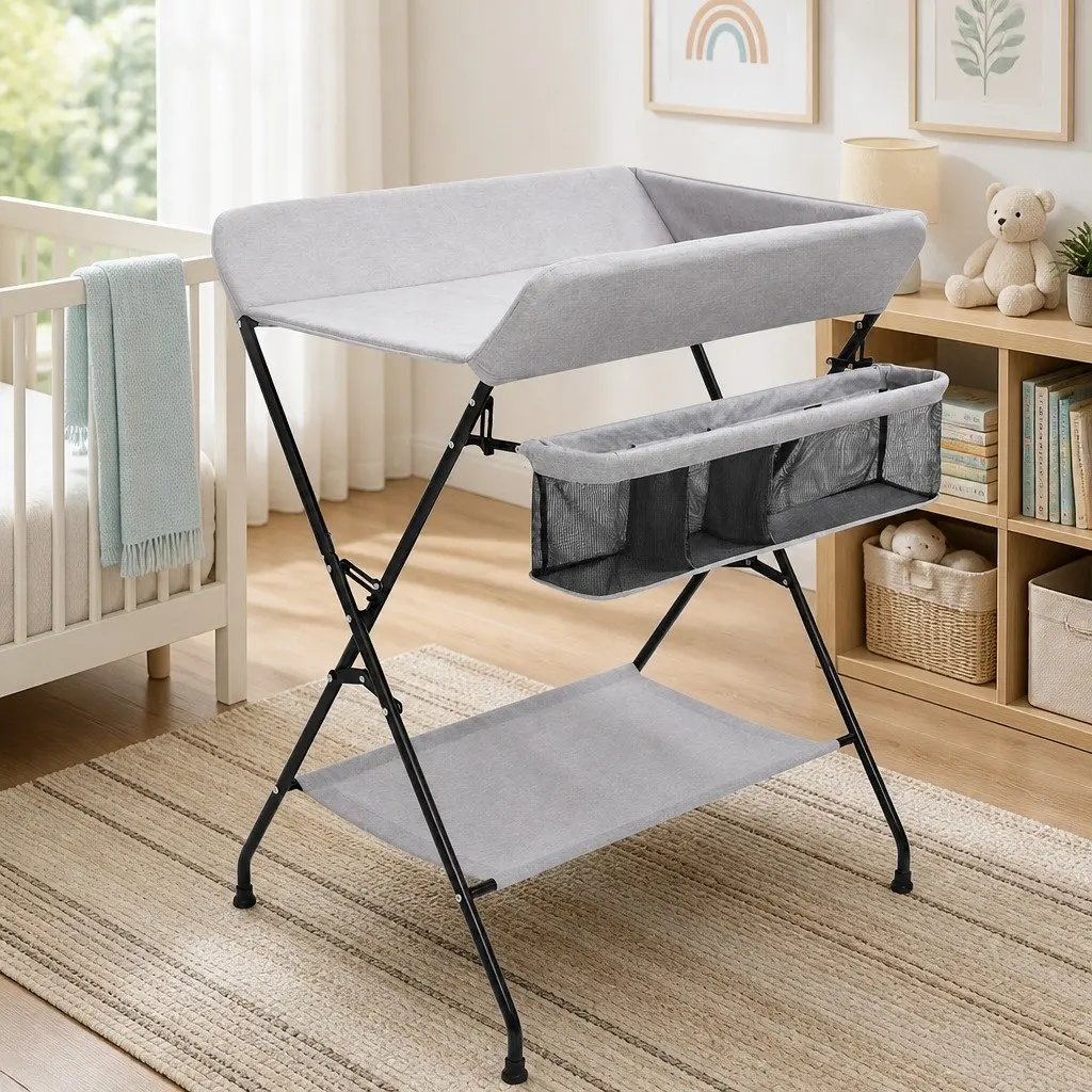 Light Grey Changing Table with Storage Compartments