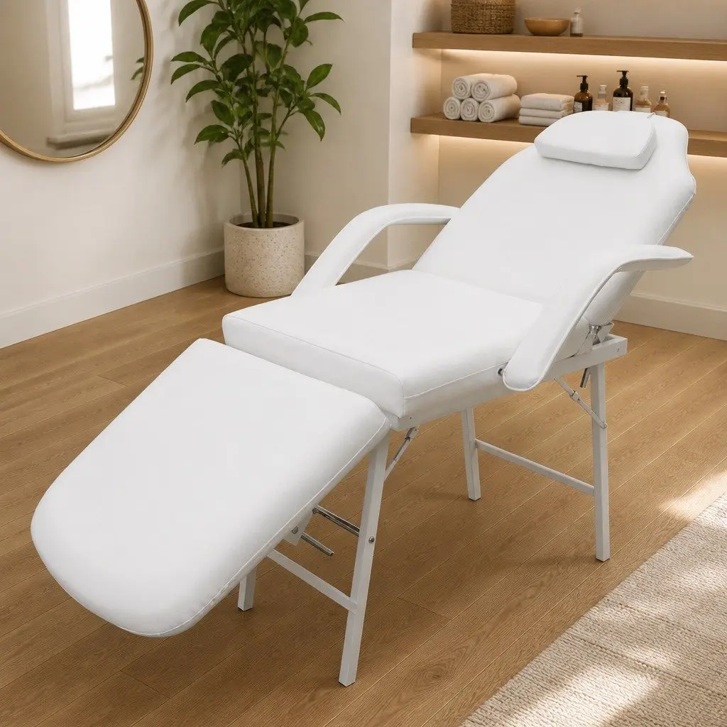 Adjustable White Faux Leather Facial Treatment Chair