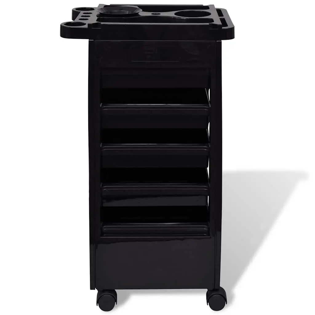 Hair Salon Trolley Plastic Five Drawers Organizer Beauty Storage Cart Black