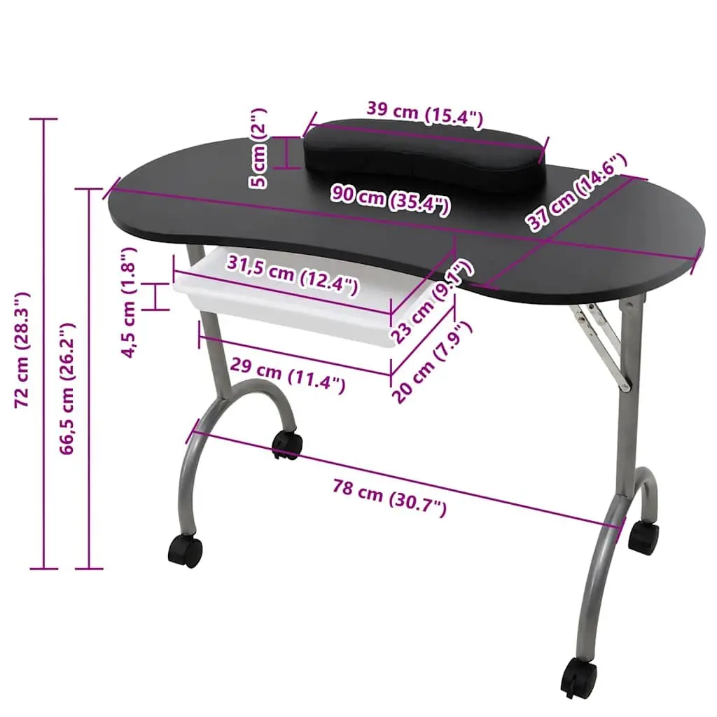 Folding Manicure Table Artificial Leather Black