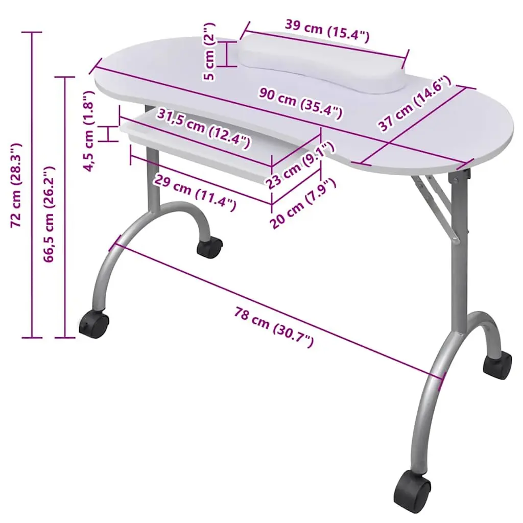 Folding Manicure Nail Table with Cushion