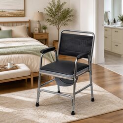 Steel Black Commode Chair with Armrests for Elderly