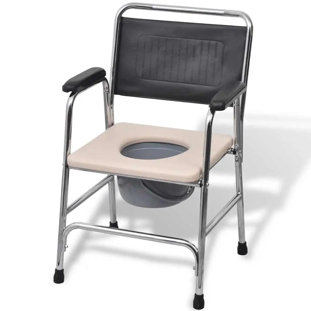 Steel Black Commode Chair with Armrests for Elderly