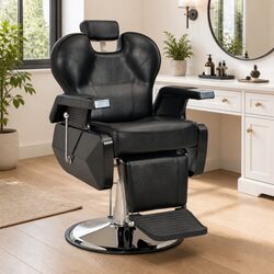 Adjustable Barber Chair with Black Faux Leather Upholstery