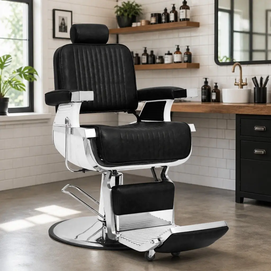 Black Barber Chair for Professionals with 360 Rotation