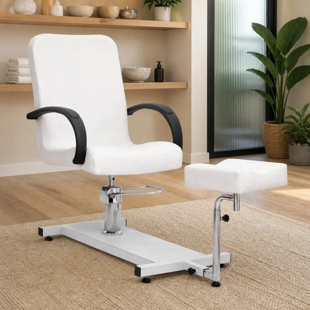 White Massage Chair with Footrest for Professionals