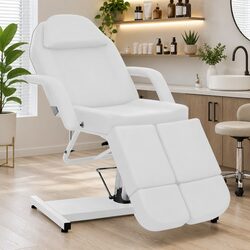 Adjustable Massage Chair in White Faux Leather