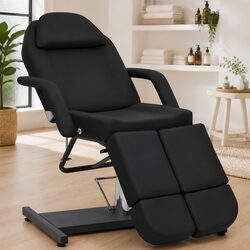 Beauty Treatment Chair Black Faux Leather Massage Salon Bed Adjustable Backrest