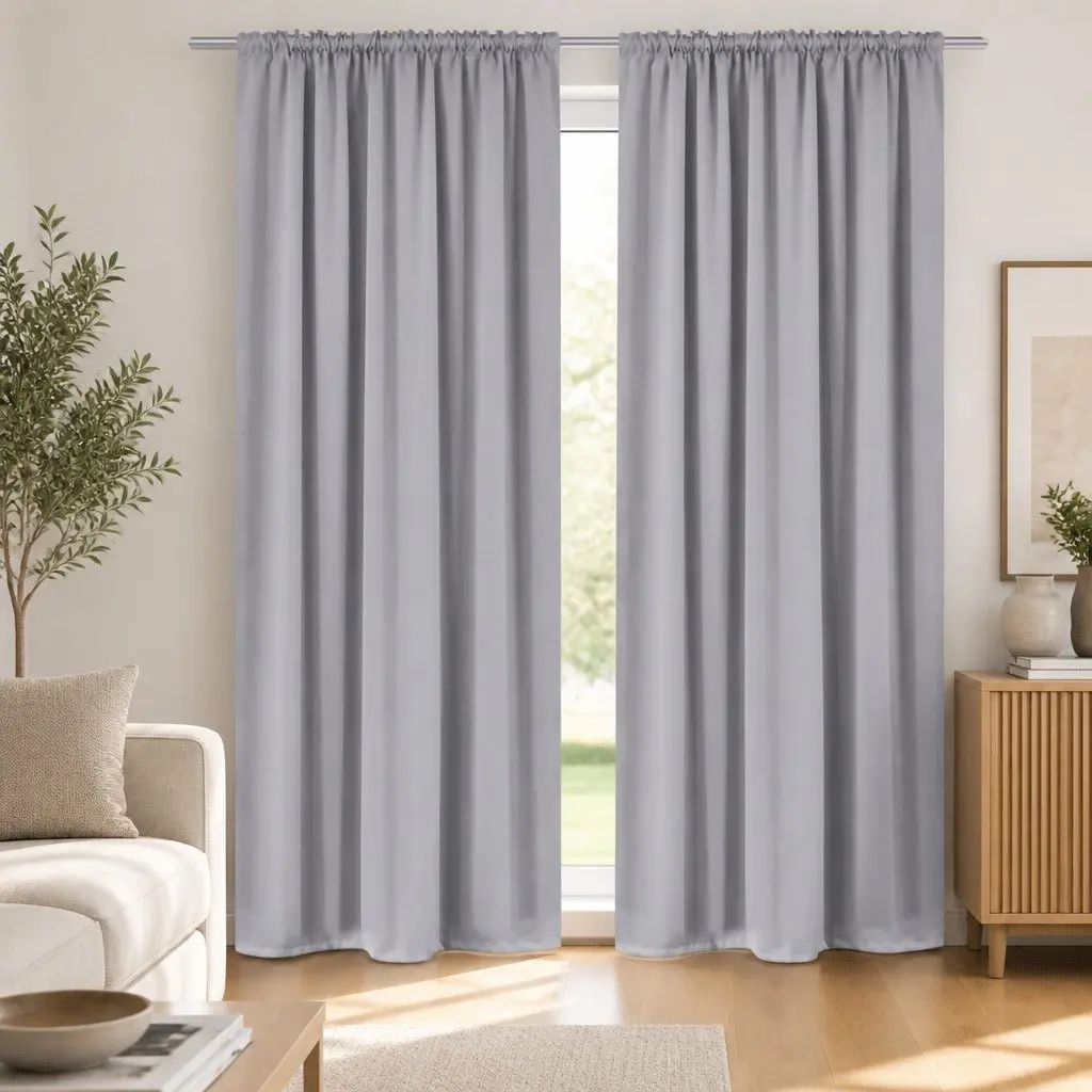 Blackout Curtains Polyester Satin 135x245cm Grey Slot-Headed
