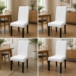 Durable Stretch Fabric Chair Cover Slipcover White 4-Pack