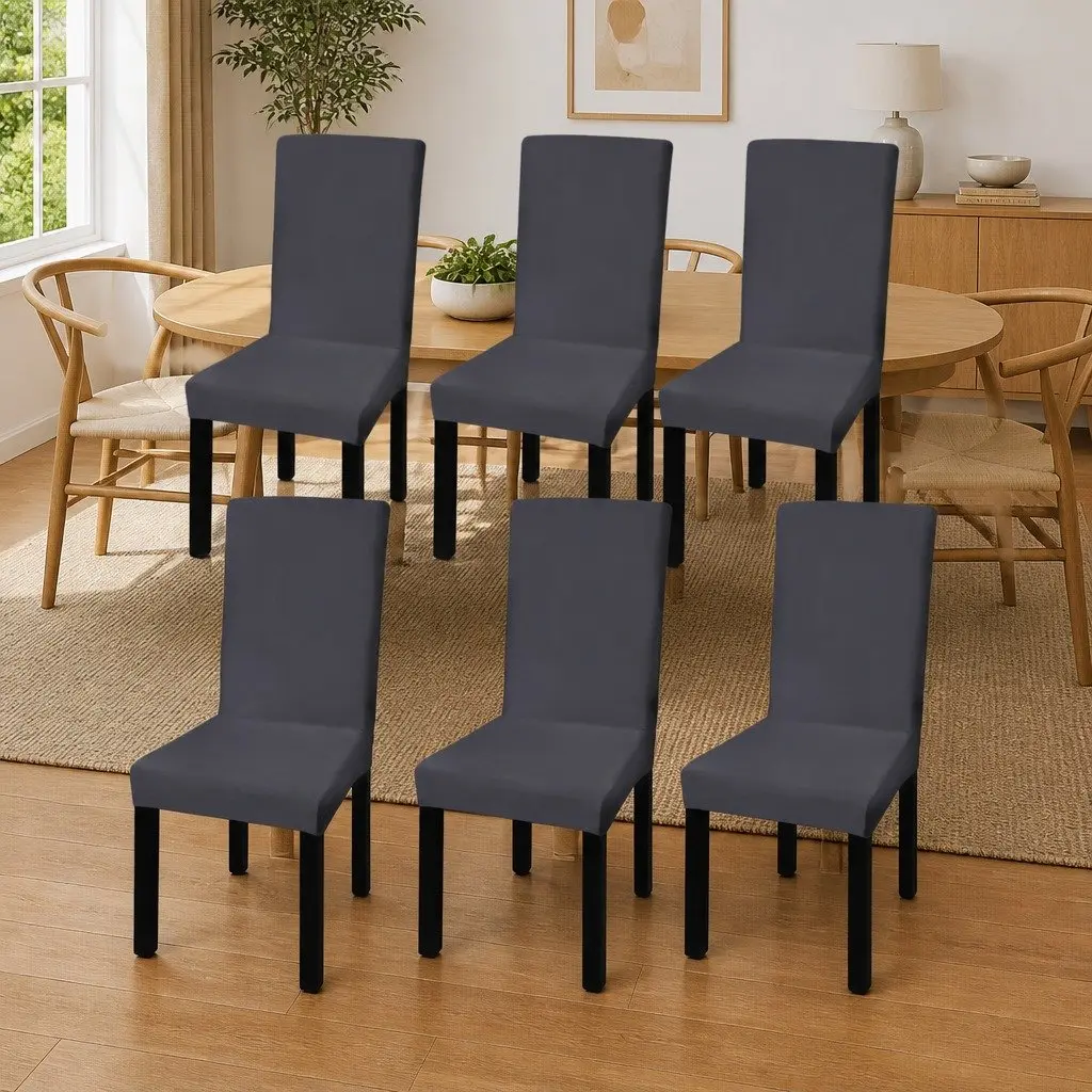 Chair Cover Set Stretchable Soft Wrinkle Resistant Anthracite 6 Piece