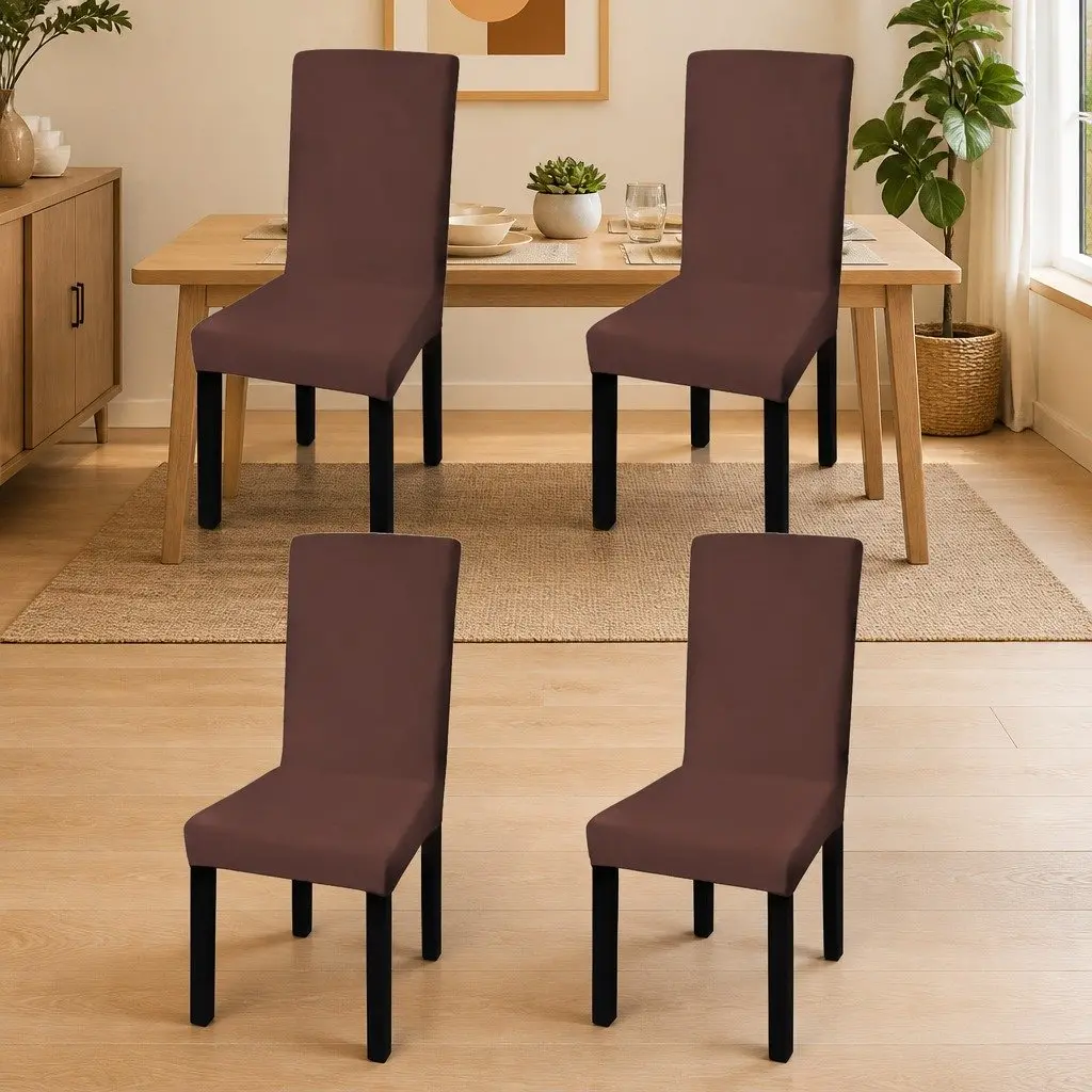 Brown Stretchable Chair Covers 4 Pack, Soft and Durable
