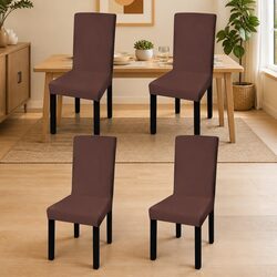 Brown Stretchable Chair Covers 4 Pack, Soft and Durable