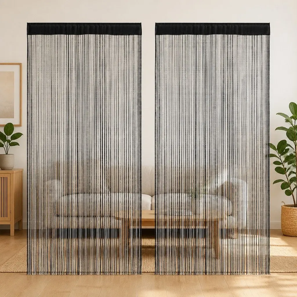 Black String Curtains 2 pcs 140x250 cm