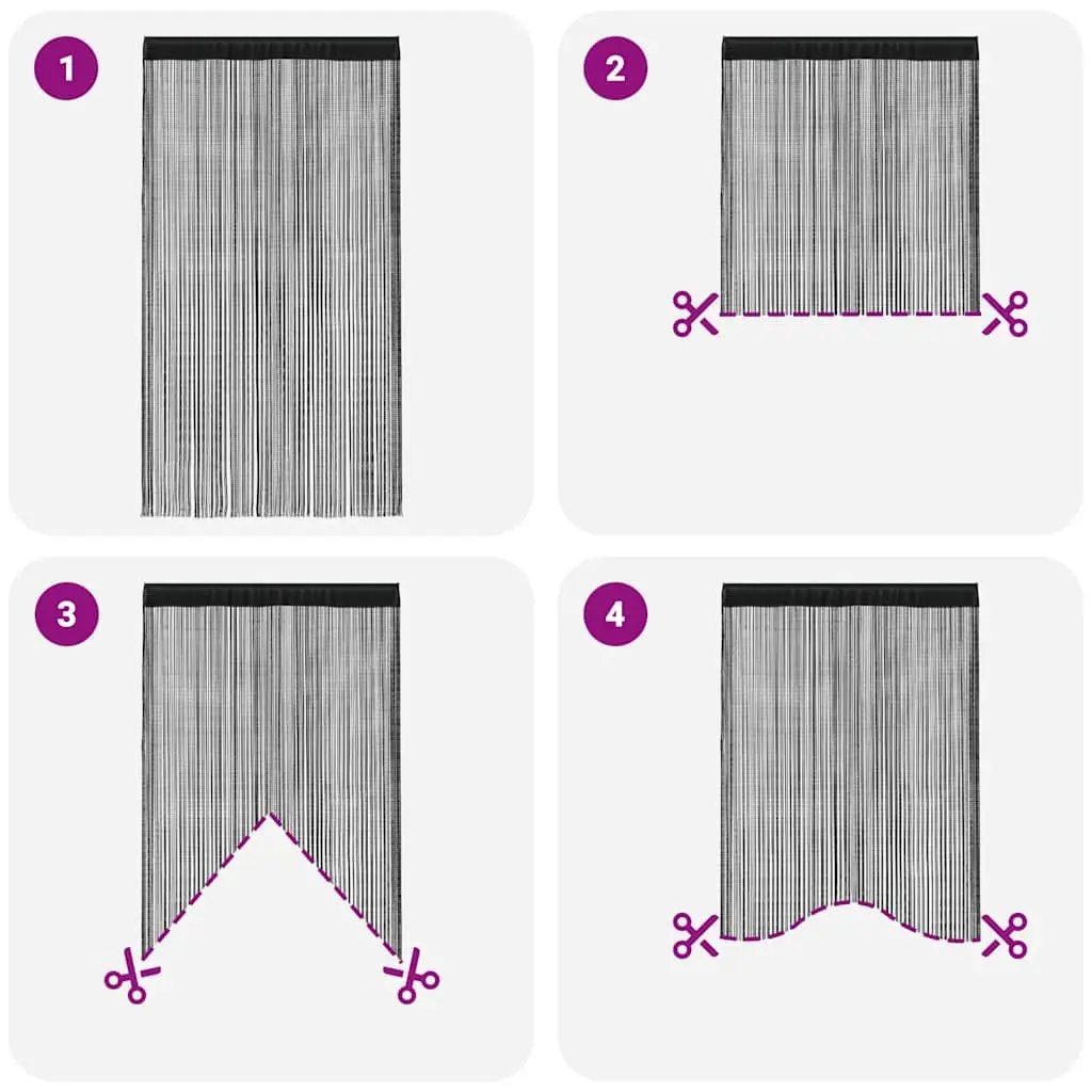 Black String Curtains 2 pcs 140x250 cm