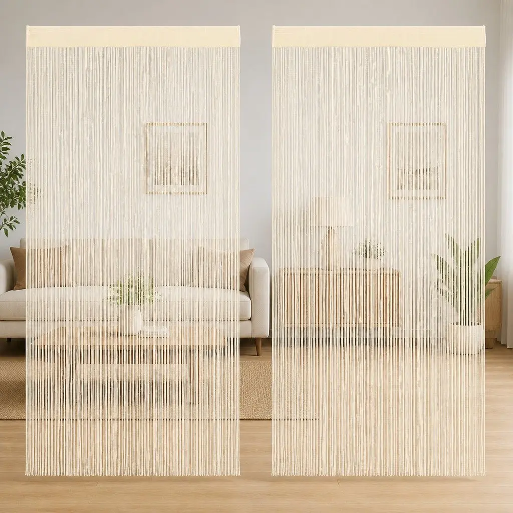 Cream String Curtains 2 pcs 140x250 cm Room Divider Decor