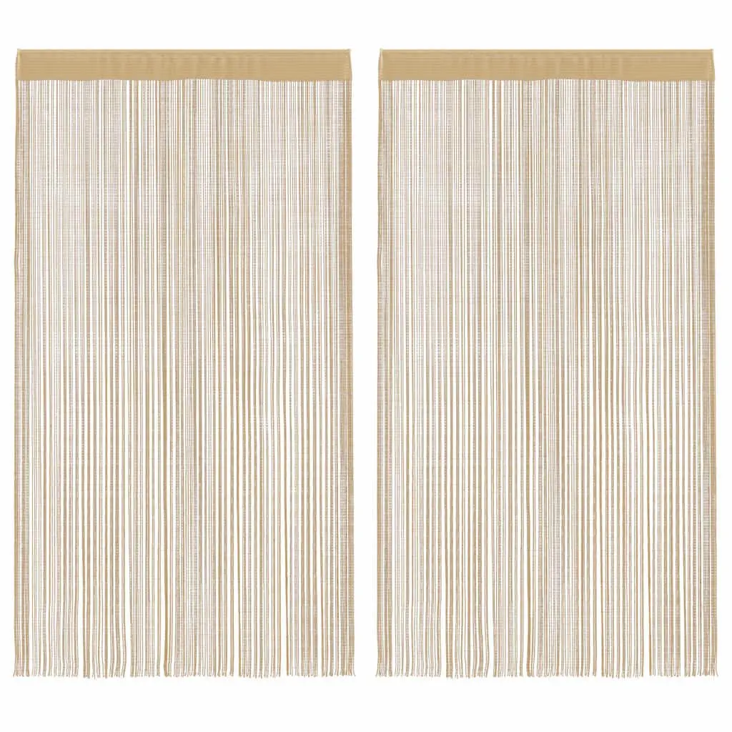 String Curtains 2 pcs 140x250 cm Beige Window Door Room Divider Drapes