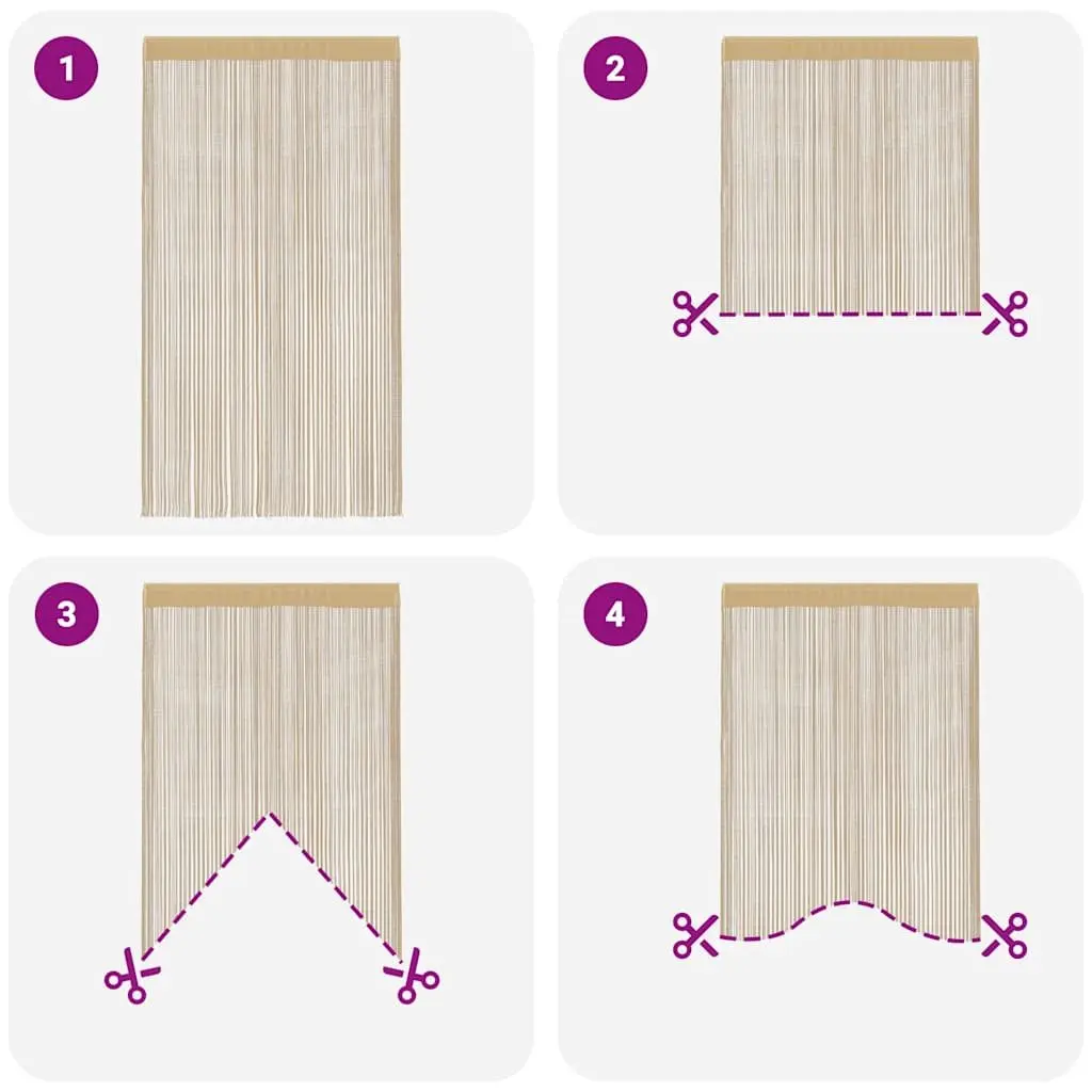 String Curtains 2 pcs 140x250 cm Beige Window Door Room Divider Drapes