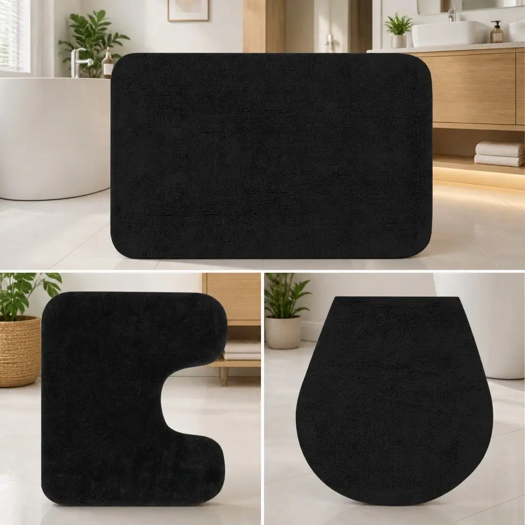 Bathroom Mat Set Cotton 3 Pieces Anthracite Non-Slip