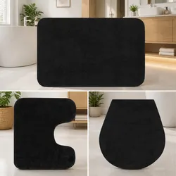 Anthracite Cotton 3-Piece Non-Slip Bathroom Mat Set