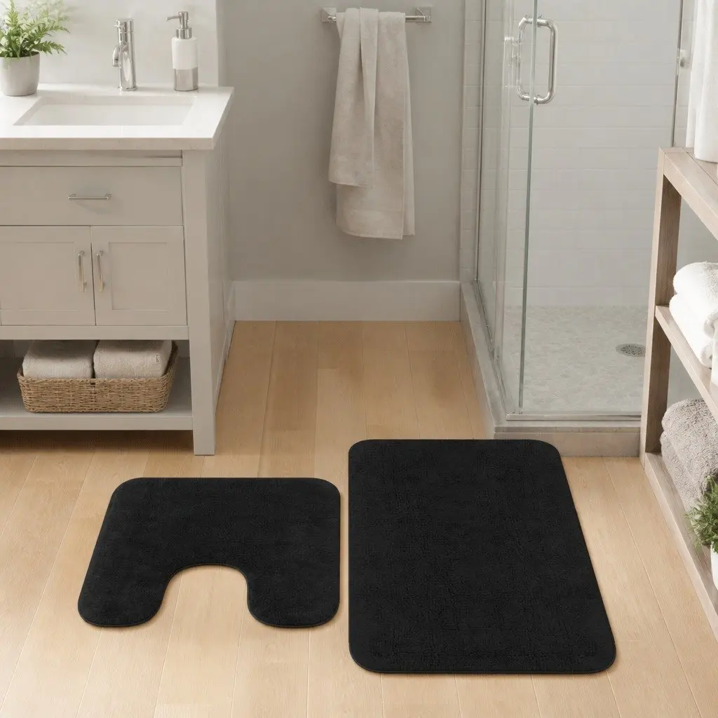 Bathroom Mat Set Cotton 2 Pieces Anthracite Non-Slip