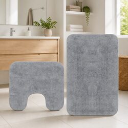 Durable Grey Bathroom Mat Set - 2 Pieces Non-Slip