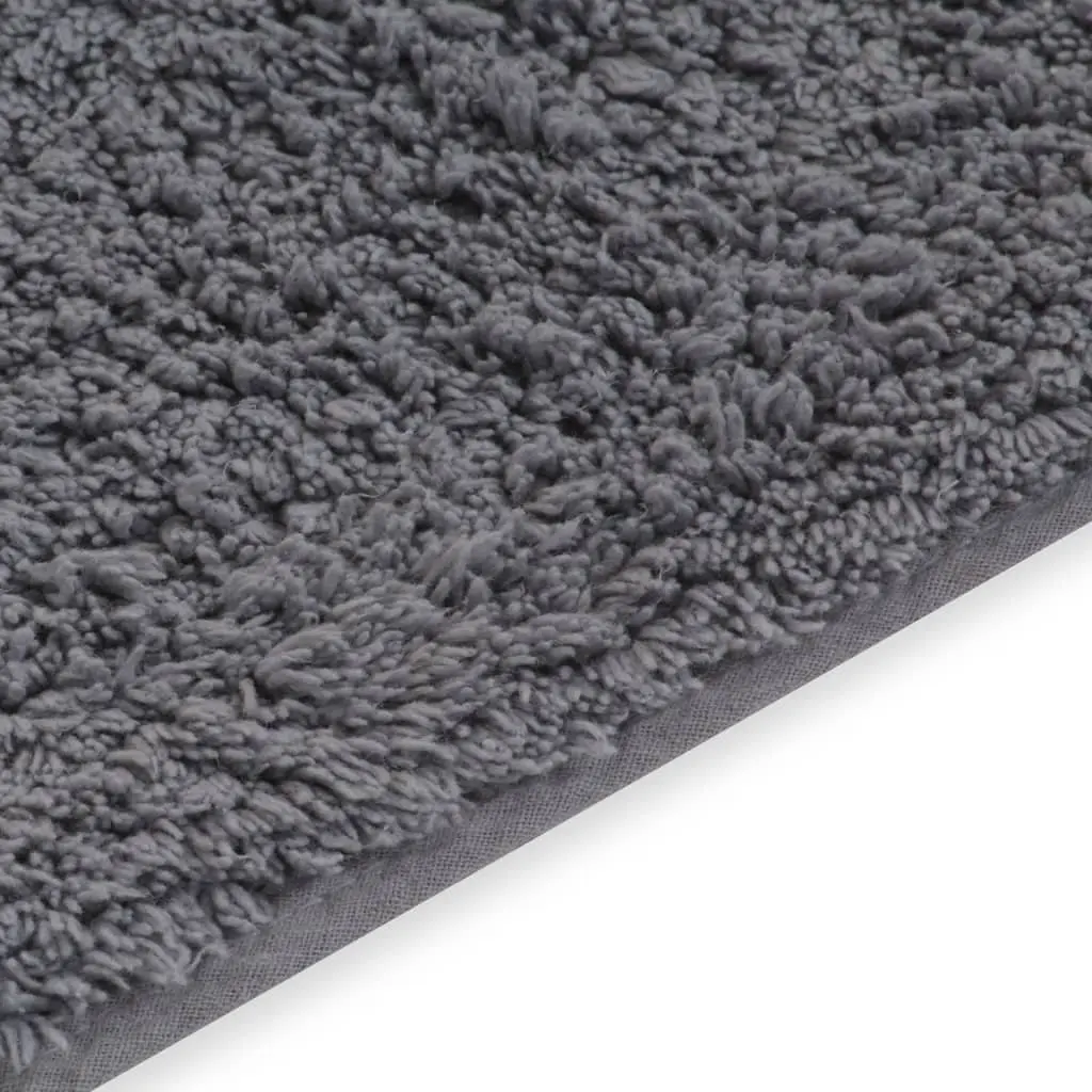 Bathroom Mat Set Cotton 2 Pieces Grey Non-Slip Water Absorbent Floor Rug