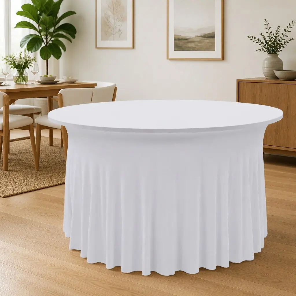 Stretch Table Cover with Skirt 180x74 cm White Pack of 2 Event Party Decoration