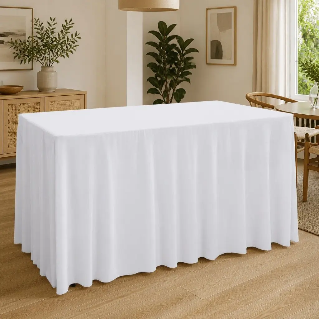 Stretch Table Cover with Skirt Spandex 183x76x74 cm White 2 Pack