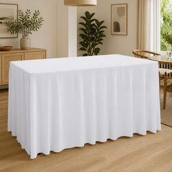 Premium Stretch Table Cover with Skirt 183x76x74 cm White 2 Pack