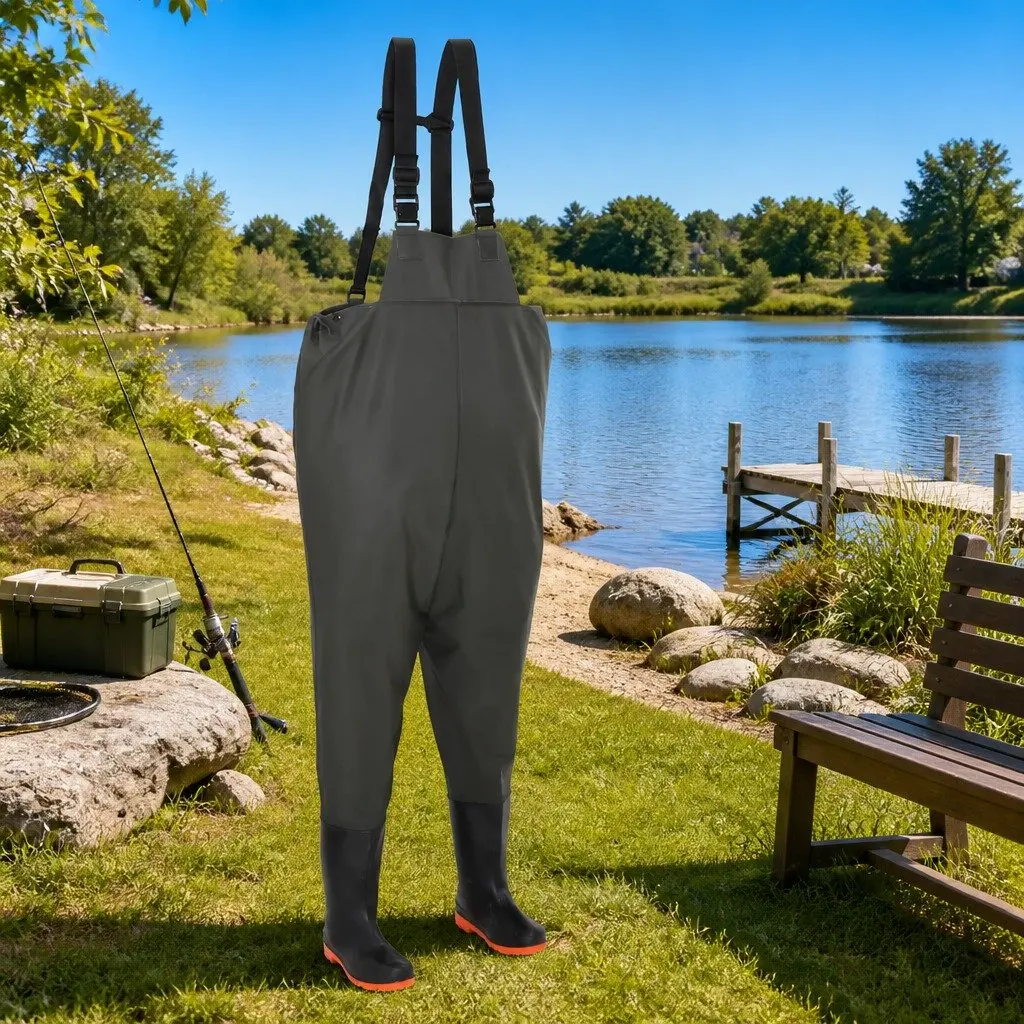 Chest Wading Pants with Integrated Boots for Fishing