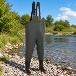 Durable Chest Wader Pants with Boots for Fishing Green Size 41