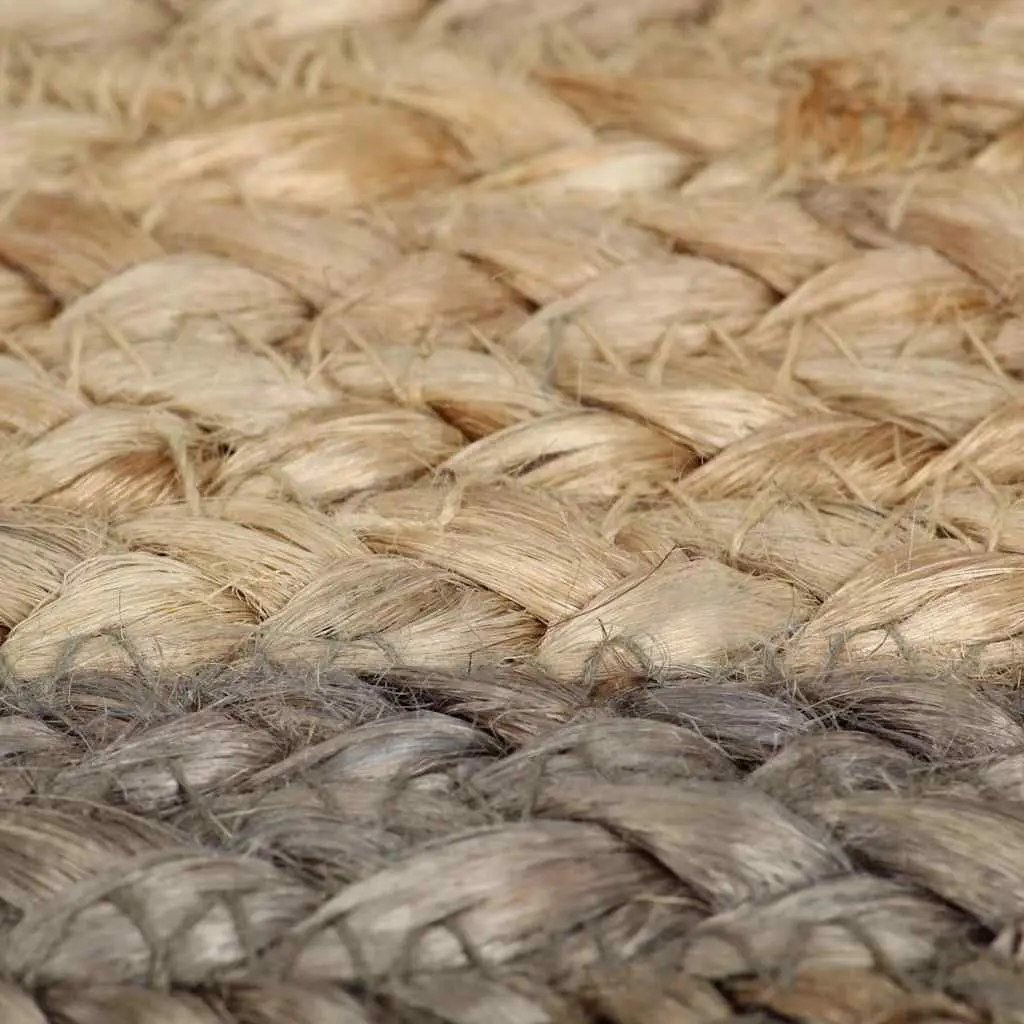 Handmade Jute Area Rug Grey Border Natural Braided Woven Carpet 90cm Round