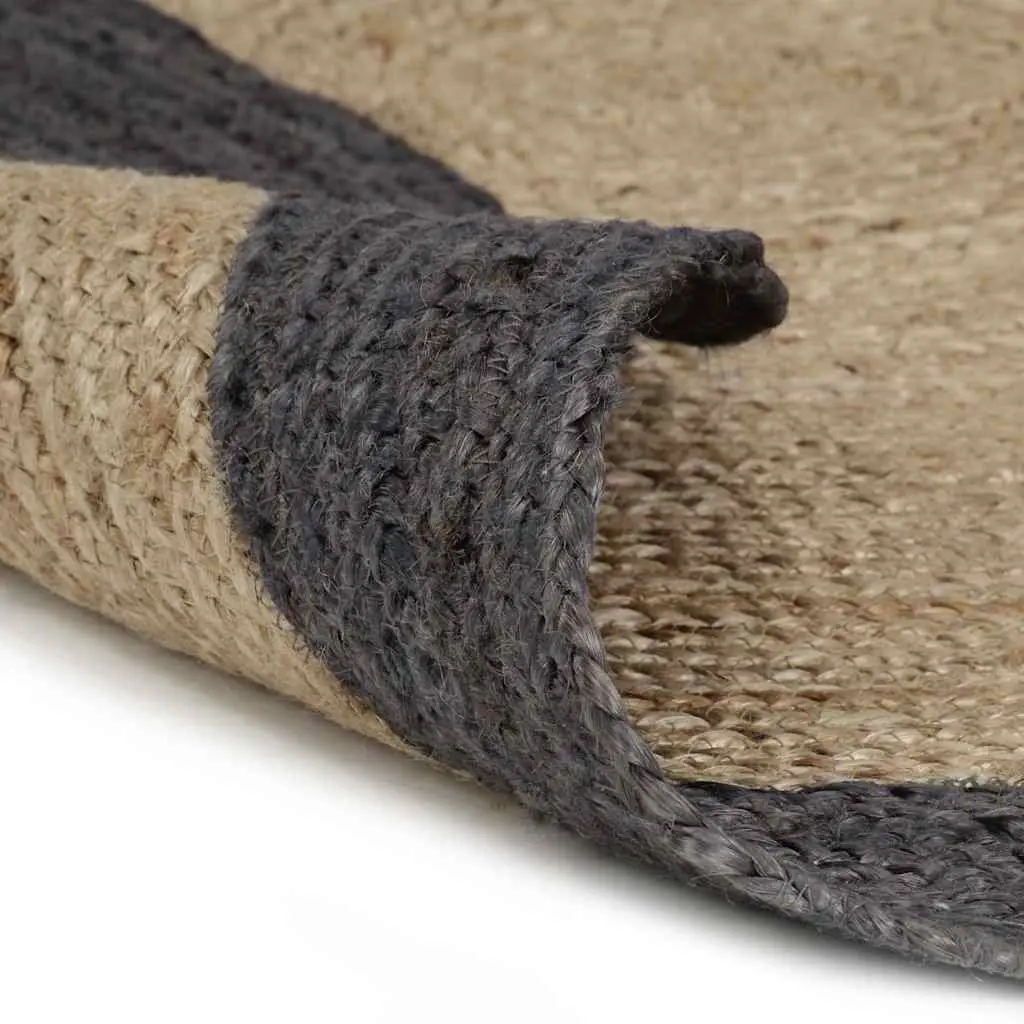 Natural Handmade Jute Area Rug with Grey Border